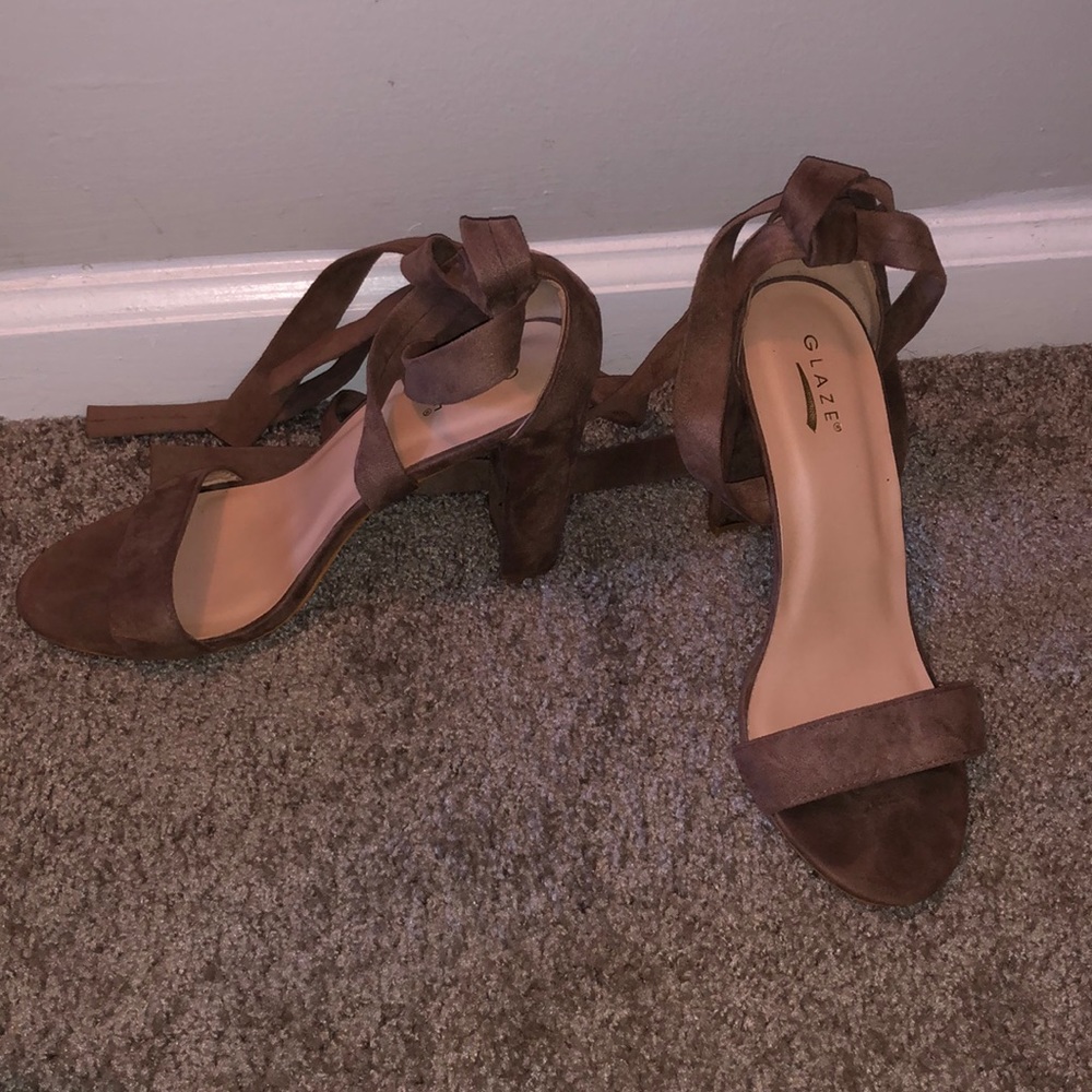 Taupe Brown Suede Lace-Up Heels